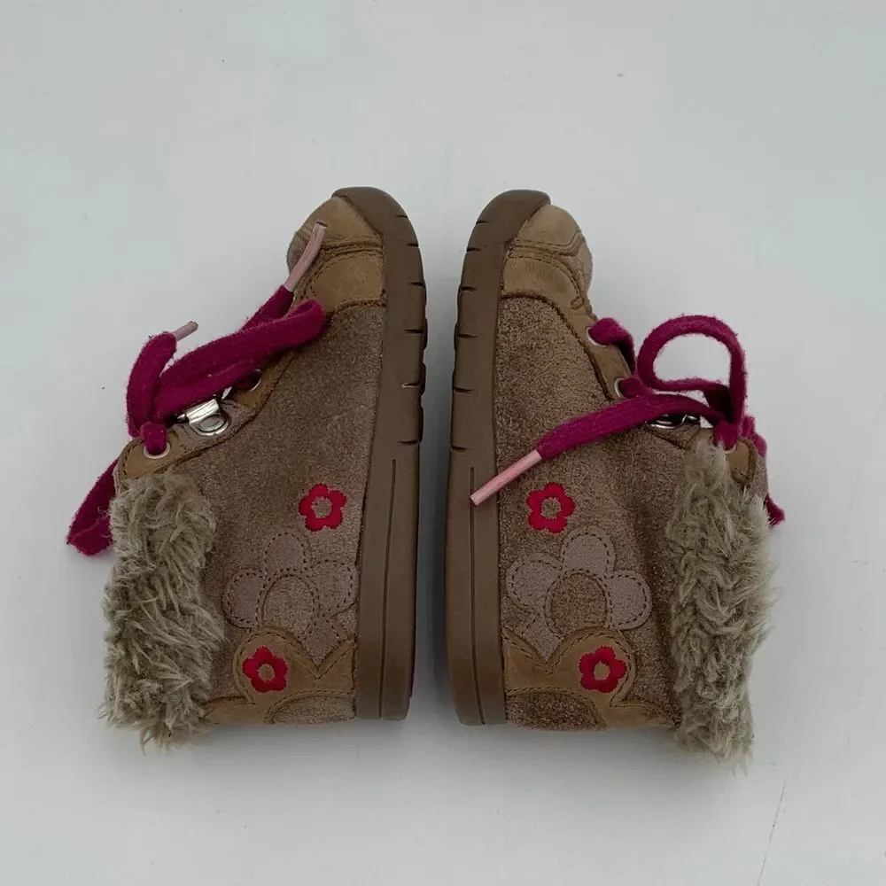 Clarks Toddler Brown Suede Boots with Pink Accents Size 5